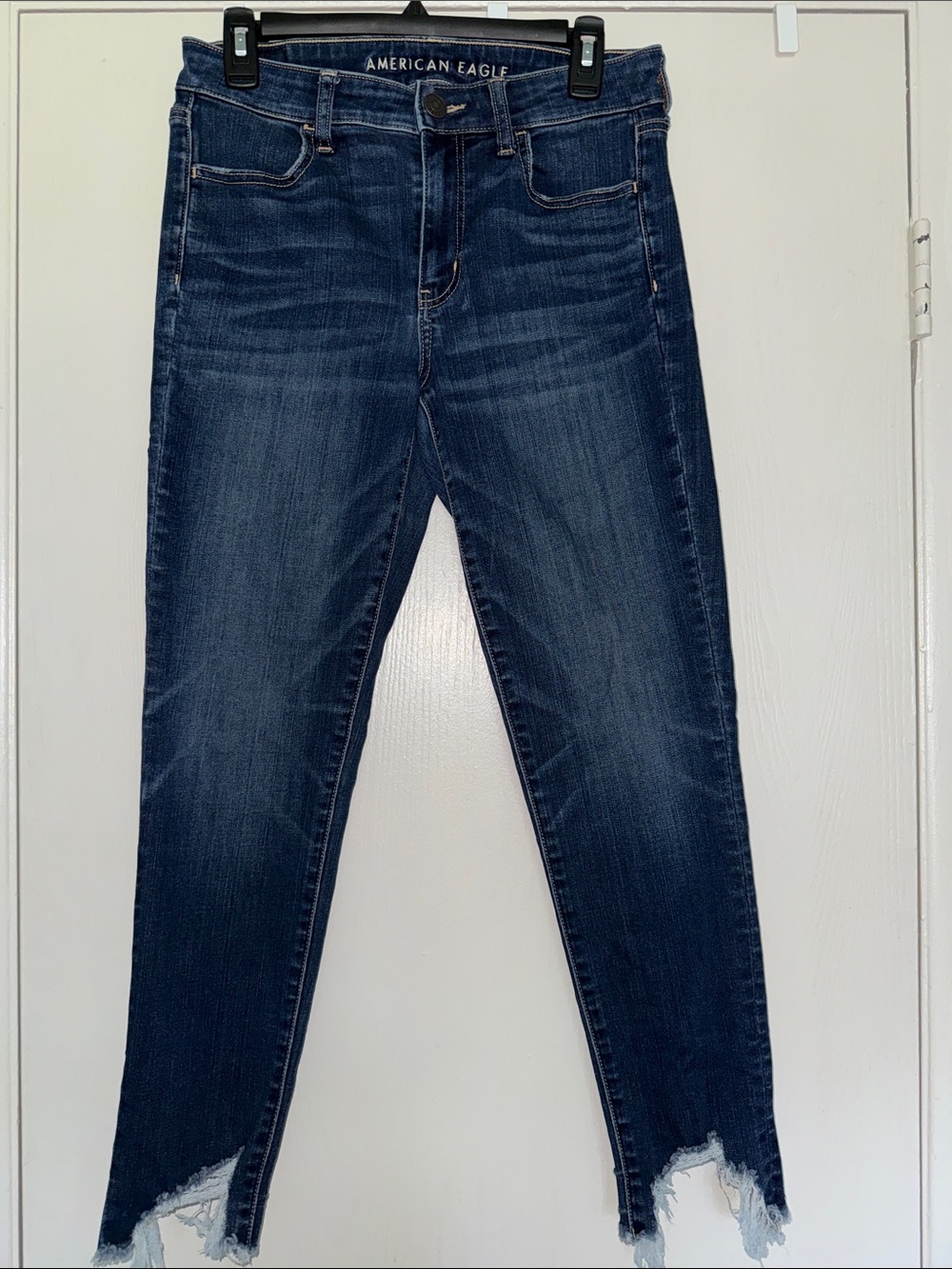 American Eagle Outfitters Dark Blue Raw Hem Cropped Skinny Jeans
